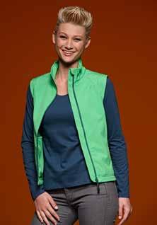 Zwei seitliche Taschen mit Reißverschluss, zwei Innentaschen Taillierte Form JN1023 JN1023 90% Polyester / 10% Elasthan 270 g/m² AZUR GREEN OFF-WHITE ORANGE RED Ladies`Softshell Vest