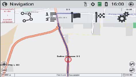 NAVIGATION Ein integriertes Navigationsmodul empfängt die Einsatzkoordinaten aus dem Einsatzleitsystem (ELS) und navigiert automatisch zum Einsatzort.