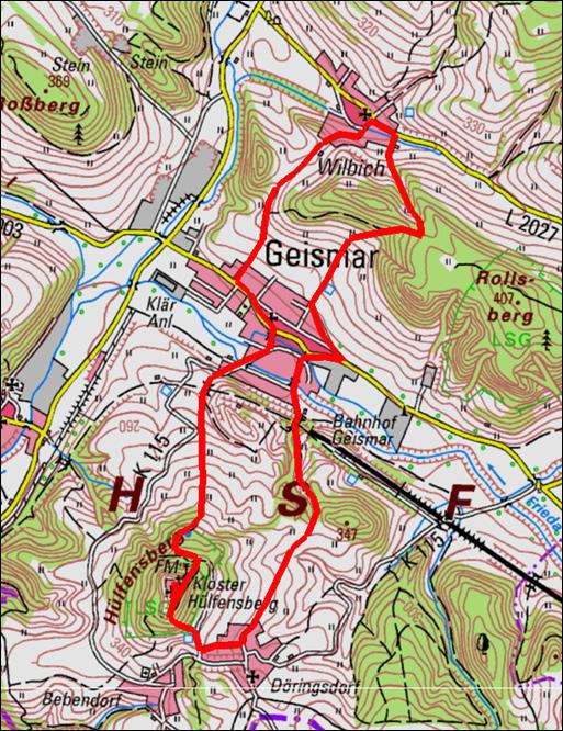 Rundweg 4 Hülfensberg- Döringsdorf-Geismar-Rollsberg-Wilbich- Geismar-Kreuzweg-Hülfensberg Wegbeschreibung Route 4-8,5 km (3h) Hülfensberg- Döringsdorf-Geismar-Rollsberg-Wilbich-Geismar-