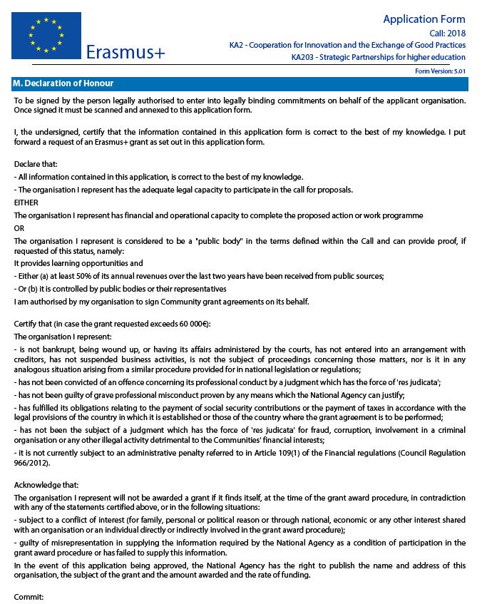 Declaration of Honour : - ausdrucken (2 Seiten) - ausfüllen - Unterschrift und Datum von Ihrem Legal Representative (siehe Punkt D.1.3./1.4.