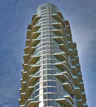 00069104 00069107 00056203 Facettierte Vorhangfassade Der elliptisch geformte Turm ist ein angesehenes Wohnprojekt, bei dem das Lindner Vorhangfassadensystem CW65 eingebaut wurde.