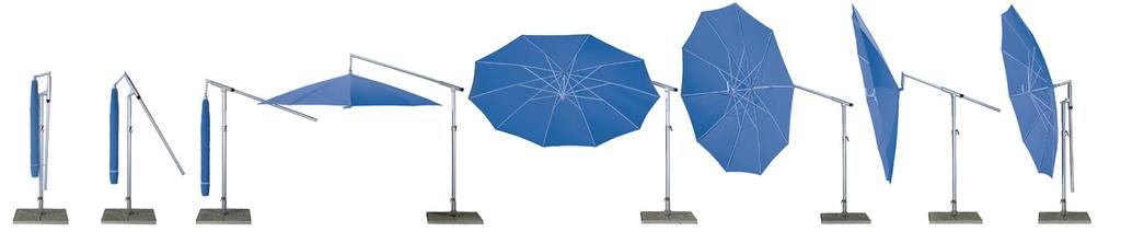 DACAPO PRODUKT- INFORMATION Ungehinderte Bewegungsfreiheit DACAPO-Freiarmschirme bieten durch den außen liegenden Schirmmast im gesamten Schirmbereich ungehinderte Bewegungsfreiheit.