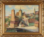 Blick auf Bautzen mit der Wasserkunst, Michaeliskirche u. Dom. R. u. sign. u. dat. 1945. 60,5 x 76 cm. Rahmen.