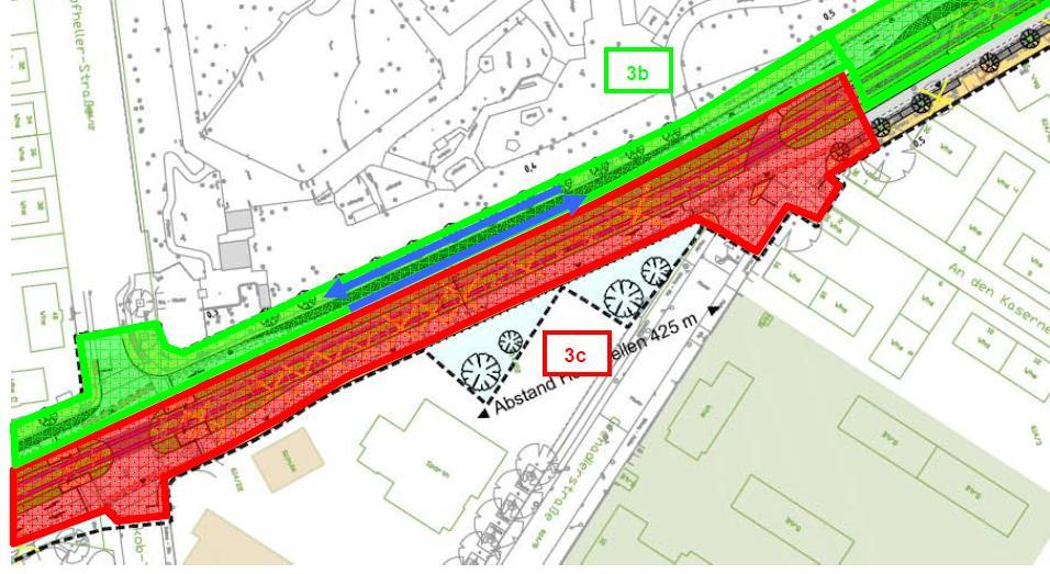 Bauphasen des Projekts Bauphase 1a (2013) Bauphase 1a in sieben Teil-Bauabschnitten (3/7): Ostseite der Hochuferstraße ab