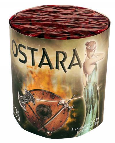 Ostara Ostara 17- Schuss Brokat- Kronen- Batterie Wuchtige Abschüsse und als Bukett tolle Brokat- Kronen mit roten Spitzen. Dieser Feuerwerkskörper besticht durch eine große Effektausbreitung.