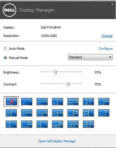 Schnelleinstellungsdialog verwenden Durch Anklicken des Dell Display Manager-Symbols in der Taskleiste öffnet sich der Schnelleinstellungsdialog.
