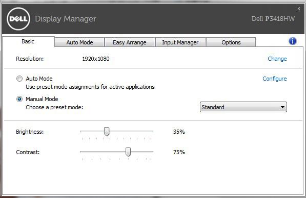 Grundlegende Displayfunktionen einstellen Ein voreingestellter Modus für den ausgewählten Monitor kann über das Menü im Basis-Register manuell übernommen werden.