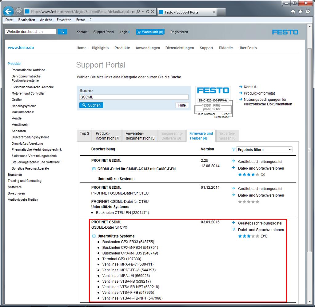 Verwendete Bauteile/Software 1 Verwendete Bauteile/Software Typ/Name Version Software/Firmware Herstellungsdatum CPX-FB33;FB34;FB35 Alle 2014 VTSA Alle 2014 GSDML Datei CPX-Terminal GSDML Version 12