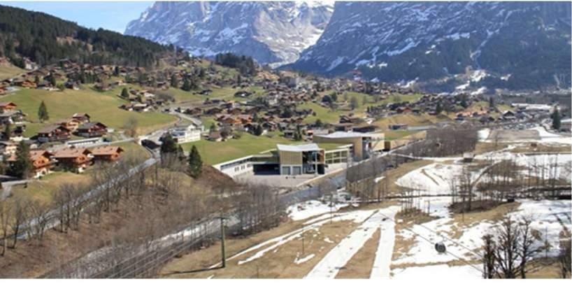 2 & 3 Terminal und Parkhaus Stationen der GGM und 3S-Bahn «Eigerexpress» Terminal mit Geschäften, Bistro, Skidepots