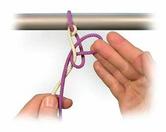 1.1 Überkreuzter Knoten Einhandtechnik Das violette Fadenende wird zwischen rechtem