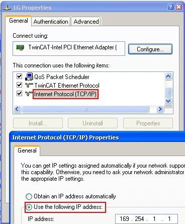 Inbetriebnahme IP-Adresse des verwendeten Ports IP Adresse/DHCP Hinweis In den meisten Fällen wird ein Ethernet-Port, der als EtherCAT-Gerät konfiguriert wird, keine allgemeinen IP-Pakete