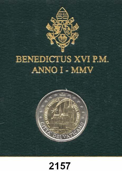 E U R O - P R Ä G U N G E N 117 Vatikan 2155 2 Euro 2005. XX. Weltjugendtag: Schön 373. KM 374... Prägefrisch im Blister 125,- 2156 2 Euro 2005. XX. Weltjugendtag. Schön 373. KM 374... Prägefrisch im Blister 125,- 2157 2 Euro 2005.