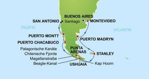 ROUTENHIGHLIGHTS Norwegian Sun - Südamerika 14-Tage-Kreuzfahrt ab Santiago (San Antonio) bis Buenos