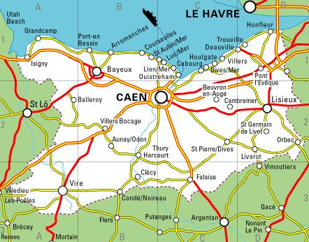 im Bezirk (Département) Calvados, etwas südlich der Stadt Caen