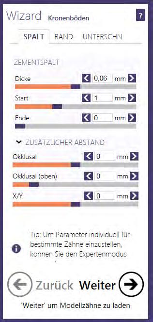 Teleskop-, Doppelkronen Werte der Parameter Stumpfparameter,