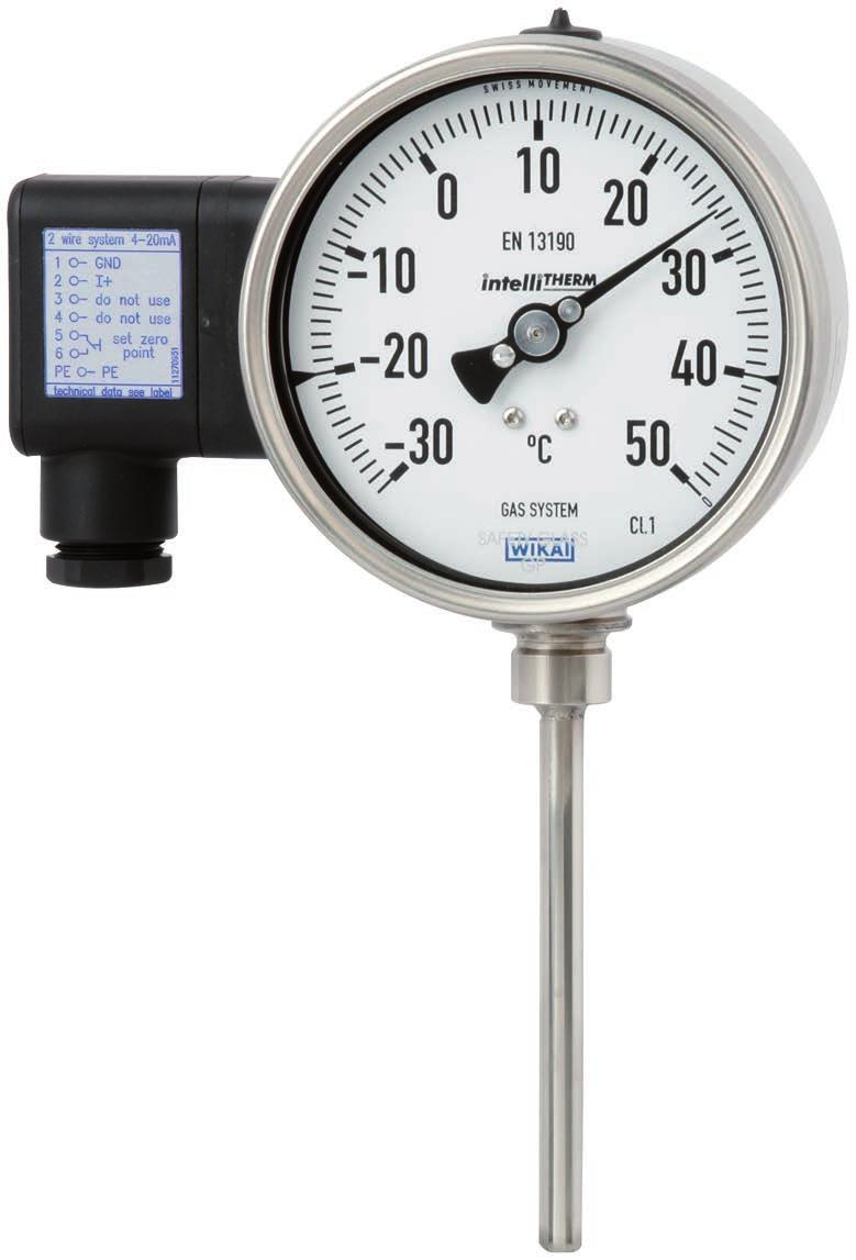 Mechatronische Temperaturmesstechnik Gasdruck-Thermometer mit elektrischem Ausgangssignal CrNi-Stahl-Ausführung Typen TGT73.100 und TGT73.160 WIKA Datenblatt TV 17.