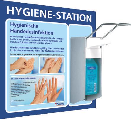 Hände-Hygiene-Station I Station zur Applikation von Hände-Desinfektionsmitteln in 350/500 ml Ausführung.