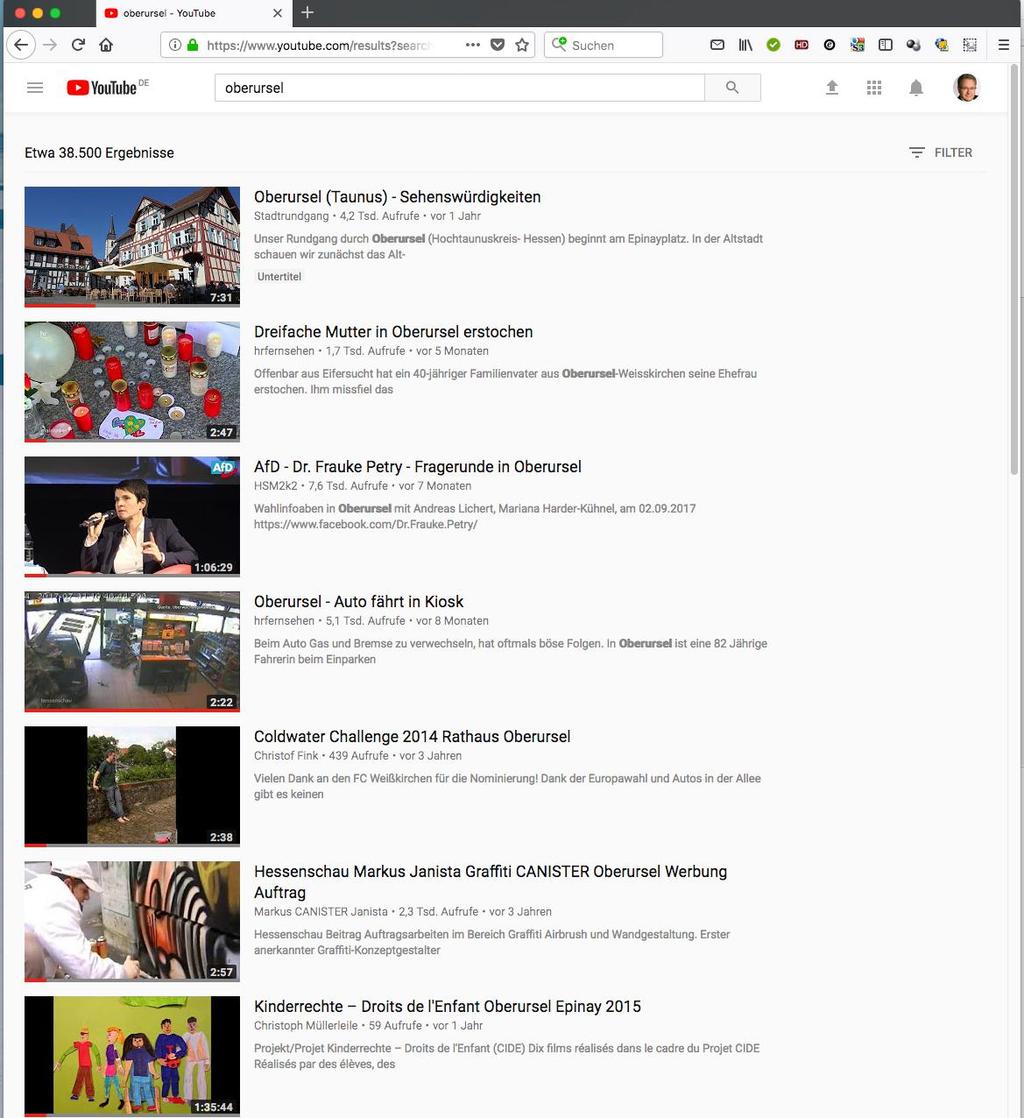 YouTube Heimatkunde Oberursel (1) Große Auswahl an Videoclips mit Bezug zu