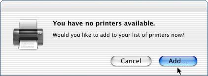 Hinweis: Wenn Sie Print Center zum ersten Mal starten oder wenn noch kein Drucker dem Print Center hinzugefügt wurde, wird das folgende Fenster