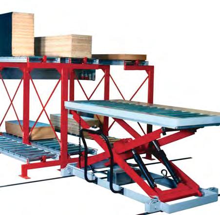 500 dan Platform with pallet lifter Pallets are lifted from conveyor to