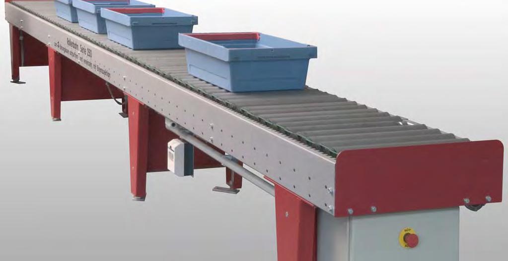 Staurollenbahn mit pneumatischer Aufrücksteuerung Buffer roller conveyor with pneumatic forward-indexing Die angetriebene Rollenbahn zum automatischen Aufstauen ohne