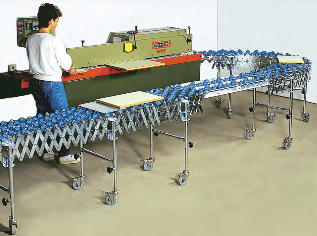 The path distances can be extended to any lenght by use of adjoining pieces. Ball-bearing plastic rollers (Ø 48 mm) or plastic support rollers (Ø 50 mm) easily and carefully transport material.