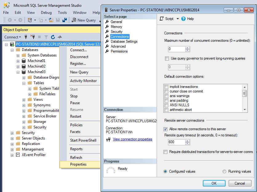 Siemens AG 208 All rights reserved 3 Konfig. 2, Zugriff auf den SQL Server 3 Konfig. 2, Zugriff auf den SQL Server Der SQL-Server läuft auf einem eigenen PC (PC-Station).