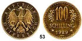 Republik 1918 1934 Österreich 52 25 Schilling 1927, Wien. GOLD (5,29g FEIN). Herinek 18. KM 2841. Fb. 521...Vorzüglich** 200,- 53 100 Schilling 1929, Wien.