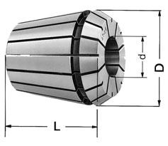 Spannzangen Typ ER ISO 15488 IN 6499 für Fräserspannfutter Nr. 3200-3211, doppelkegelig, beidseitig geschlitzt, mit bzugsnut. Mehrbereich-Spannzangen zum Spannen bis max.