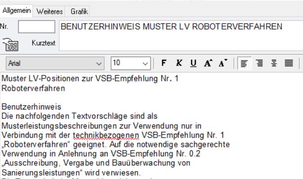 Muster LV Reparaturarbeiten Inhaltsanalyse Beispiel Roboterverfahren LV/ZTV Nr.