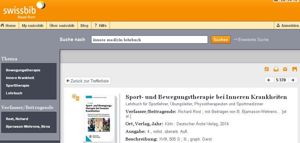 Import aus dem Bibliothekskatalog swissbib Basel Bern In der Trefferliste oder Titelvollanzeige auf das Icon «speichern» klicken -> «Exportieren nach»