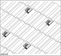 Kollektormontage, Dach, Seido 2 Dachbefestigungsset Ziegeldach Einmessen des Montageortes Geliefertes Dachhakenset bereitlegen.