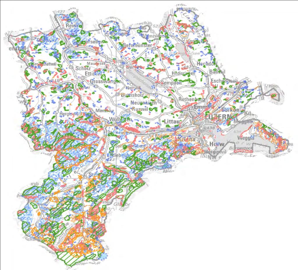 Waldfunktionen Kanton Luzern Kantonales Waldgesetz (KWaG) - Waldfläche und Verteilung erhalten - Waldfunktionen
