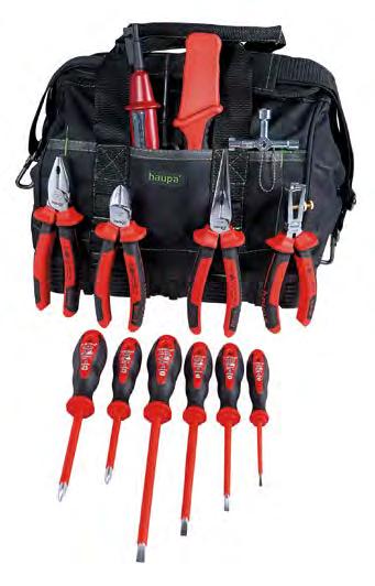 Nylontaschen 1000 V HAUPA ToolBag VDE 1000 V Universelle Werkzeugtasche mit Einsteckfächern innen und außen, Bodenschale mit Gummi verstärkt. Bestückt mit 13 Werkzeugen.