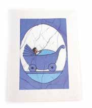 ne6-30-114 Grußkarte zum Baby handgeschöpftes Papier mit Textilbatik, Doppelkarten mit Umschlag, 11,5 x 15,5