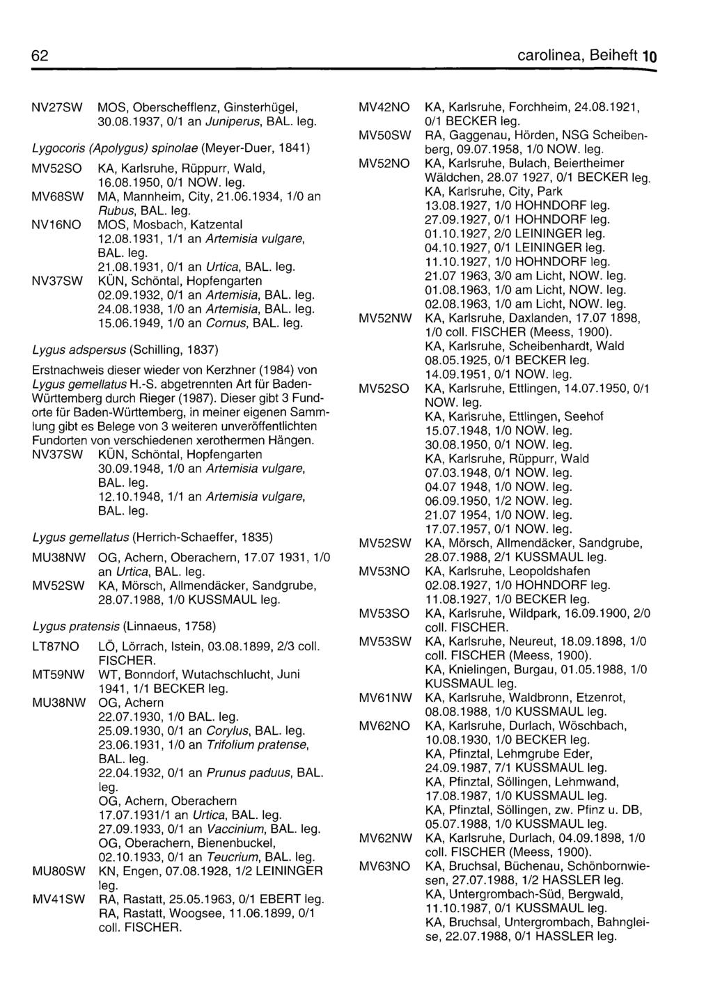 62 carolinea, Beiheft 10 NV27SW MOS, Oberschefflenz, Ginsterhügel, 30.08.1937, 0/1 an Juniperus, BAL.