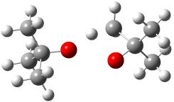 1 kcal mol -1 ) unterliegt homolytischer Bindungsspaltung bei Temperaturen über 393 K. Der Homolyse der Peroxid-Bindung folgen die Dissoziation/Rekombination Reaktionen zum Aceton und Ethan.