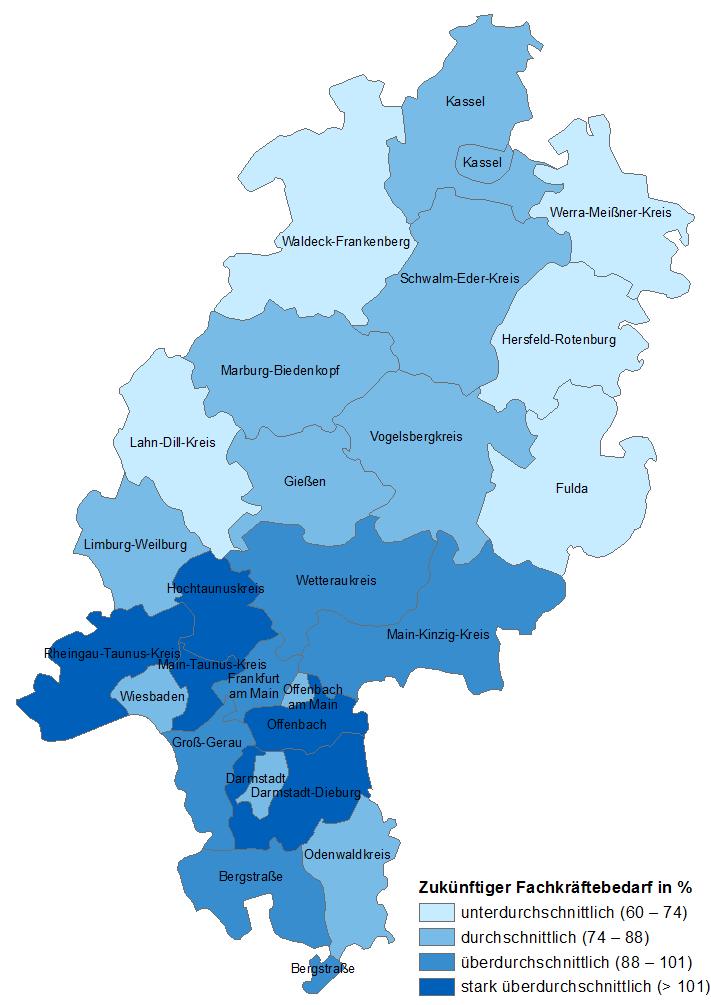 4.2. ZUKÜNFTIGER BEDARF IM REGIONALEN VERGLEICH In allen Regionen Hessens werden zukünftig deutlich mehr Pflegefachkräfte als derzeit benötigt.