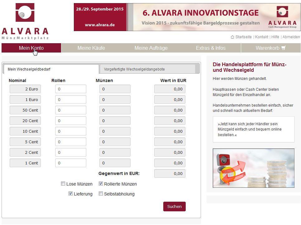 4. Angemeldet auf dem ALVARA MünzMarktplatz Nun sind Sie angemeldet.