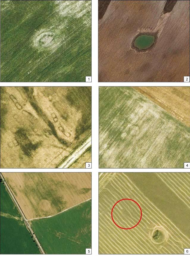 Archeologické náleziská na Google Earth 201 Tab. IX. 1 Bátorove Kosihy, dvojitý kruh, priemer 30 x 45 m, Eurosense/Geodis; 2 Bátorove Kosihy, ten istý kruh ako priehlbeň naplnená vodou, GeoEye, 3. 8.