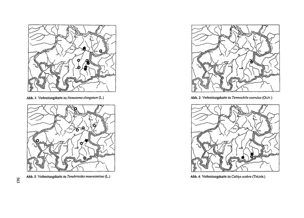 Abb. 1: Verbreitungskarte zu Nemosoma elongatum (L.) Abb. 2: Verbreitungskarte zu Temnochila coerulea (OLIV.
