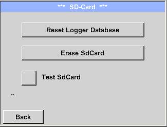 3 Card SD Settings Device settings SD-Card Reset Logger Database Settings Device settings SD-Card Erase SdCard Settings Device settings