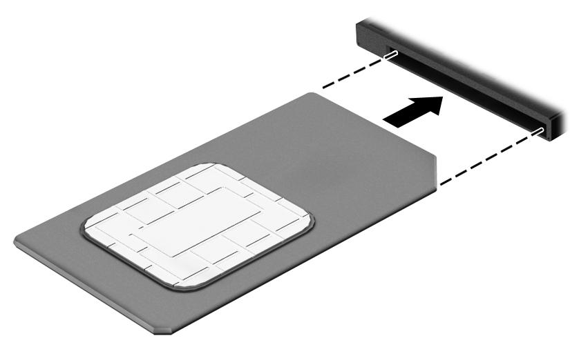 7. Schieben Sie die SIM-Karte in den SIM-Kartensteckplatz und drücken Sie sie dann in den Steckplatz, bis sie vollständig eingesetzt ist.
