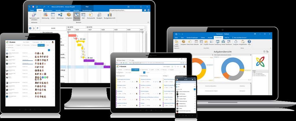 InLoox bündelt Projekt und Tagesgeschäft auf einer gemeinsamen Plattform und bietet dabei von Anfang an klare Vorteile: 1 Interaktion mit Microsoft Outlook Verwenden Sie Outlook-Elemente wie
