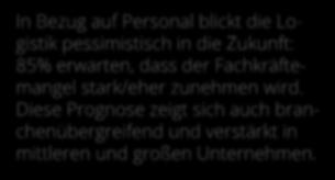 IT-Dienstleistung* Kleine Unternehmen (<250 Beschäftigte) 19% 38% 26% 27% 34% 69% 46% 57% 46% 45% 2% 8% 1% 1% 13% 2% 15% 2% 4% 19% 4% 4% 16% 1% In Bezug auf Personal blickt die Logistik pessimistisch