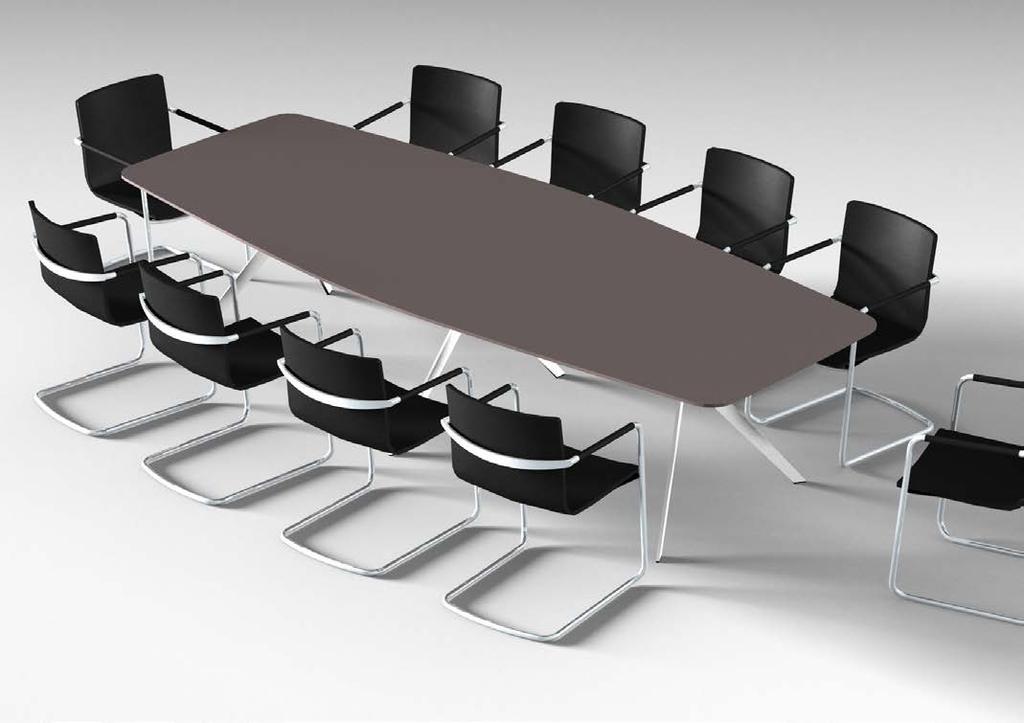 Besprechungstische/Conference tables Die Besprechungstische von Star ruhen auf einer organisch geformten Gestellstruktur. Die Tischplatten haben gerundete Ecken und profilierte Kanten.