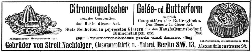 29, S. 961 Abb. 1999-6/080 Anzeige der Glaswerke Gebrüder von Streit, Berlin, in The Pottery Gazette, London, 02.