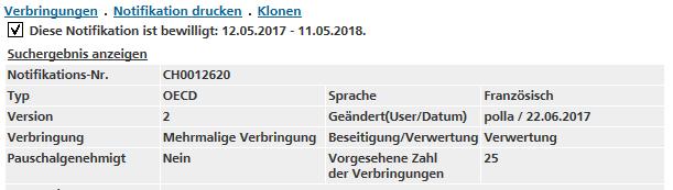 Für das Begleitformular werden die bereits verfügbaren Daten aus der Notifikation übernommen. Die zusätzlich erforderlichen Angaben müssen erfasst werden.