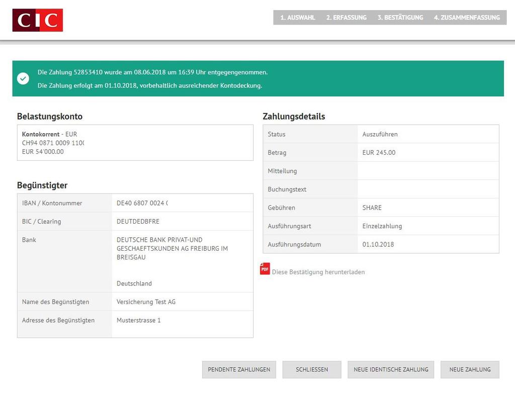 itte vergleichen Sie auf der nächsten Seite Ihre Zahlungsangaben mit den ngaben auf dem igipass genau und bestätigen Sie den neuen egünstigten mit dem One-Time Password (OTP).