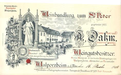 Heiligenfigur Sankt Peter, Reben, Medaillen. Gegründet 1827. Knickfalten. Format: 22x27,5.